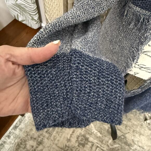 Chico’s Blocked Lace Denalia Cardigan Size 2/L Blue Patchwork Fringe Long Line - Picture 6 of 12